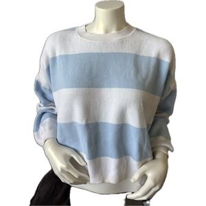 Women's Vigoss XL Striped Knit Sweater Blue White Cotton Blend Crew Neck